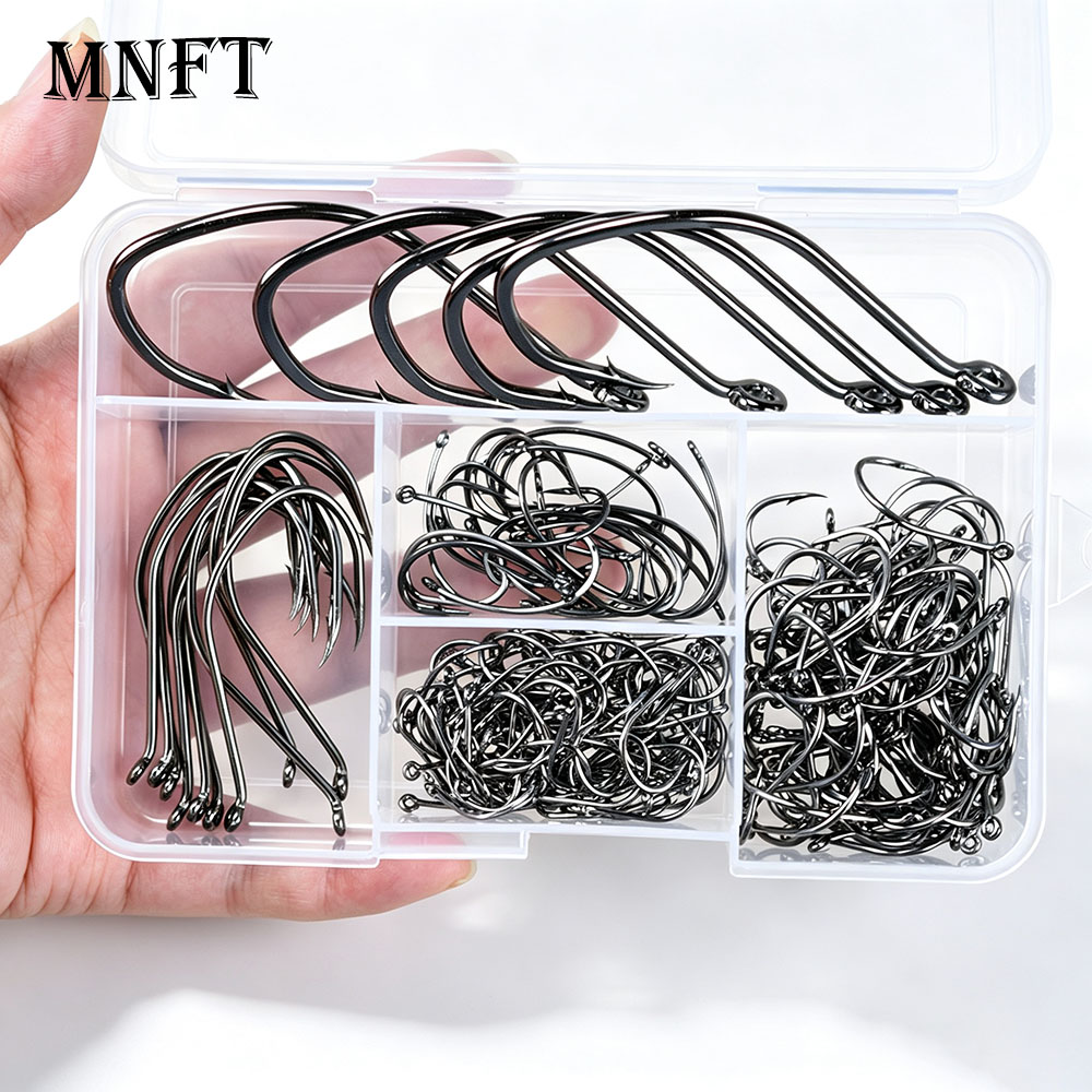 Fishing Hook Circle - 200Pcs Multi‑Sizes Barbed Fishing Hooks Kit