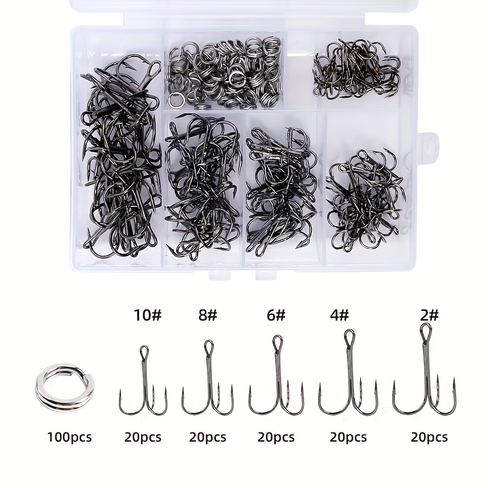 Fishing Hook Assortment - 200pcs Fishing Treble Hooks with Double