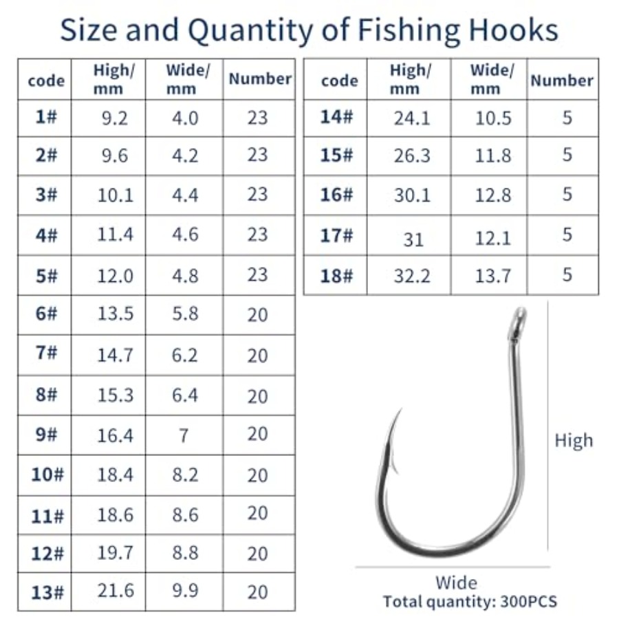 300PCS Fishing Hooks 18 Sizes  - Fishing Hook Size recension och pris